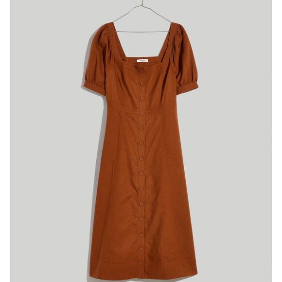 Madewell Dresses & Skirts - Madewell Seamed Puff-Sleeve Midi Dress Warm Coffee Size 8